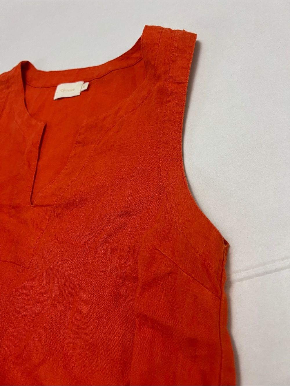 TOUCHE’ WOMEN’S ORANGE LINEN SLEEVELESS MINI DRESS RESORTWEAR CASUAL SIZE MEDIUM - Picture 10 of 12